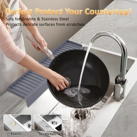 AyNirser Sink Edge Protector with Suction Cup 14" 20" 24" 30", Silicone Sink Splash Guard for Kitchen & Bathroom, Protect Countertop from Scratches, Stains, for Stainless Steel Granite Quartz-Grey