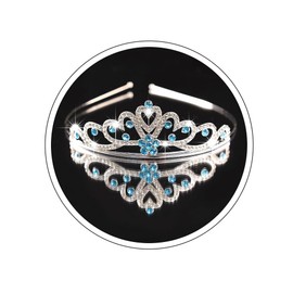 Yheahin Shiny Silver Crystal Tiara and Crown Pearl Rhinestone Heart Shape Princess Tiara Wedding Birthday Costume Hair Accessories for Girls (Blue-crystal)