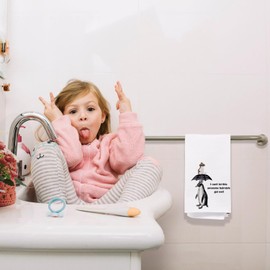 VIIJJUE Funny Penguin Bathroom Hand Towels, Quirky Penguin Decorative Hand Towels for Bathroom Decor, I Can't Let This Awesome Hairstyle Get Wet Decorative Kitchen Dish Towels, 16x24 Inch