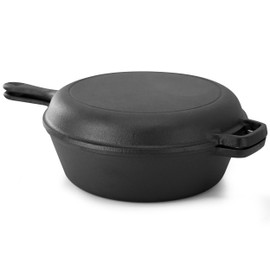 Megachef 10.5 Inch 2-in-1 Pre-Seasoned Cast Iron Skillet and Fry Pan Set