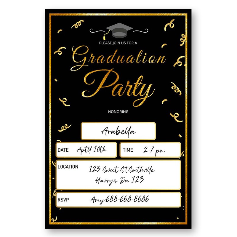 LoaHak Graduation Party gold black Invitations Graduation Invite Cards with