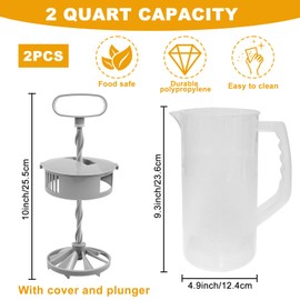 Hlimior 2 Pack Mixing Pitcher for Drinks 2 Quart/ 64oz Plastic Water Pitcher with Lid，Easy-Mix Juice Container，Angled Plastic Blades and Adjustable Mixer Plunger for Juice, Tea, Beverage Container