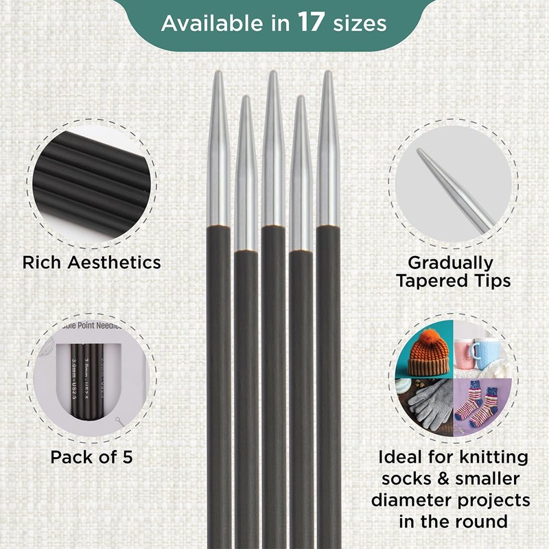KnitPro 20 cm x 3 mm Karbonz Double Pointed Needles,