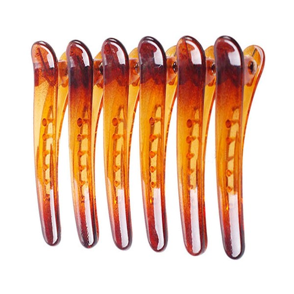 Fodattm 12PCS Professional Hairdressing Salon Duckbill Clip Plastic Non Slip Alligator Hairpin Simple Hairgrip Hair Clip Hair Barrettes for Hair Styling and Sectioning (Length - 4.7in, Brown)