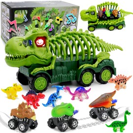 Dinosaur Monster Trucks for Boys 2 3 4 5 6 7 8 Years Old Dino Vehicles Transport Carrier Car Game Toys for Kids 4-6 with Sound Light Dinosaur Figure Play Set for 3-5 Girls Kids Birthday Gift
