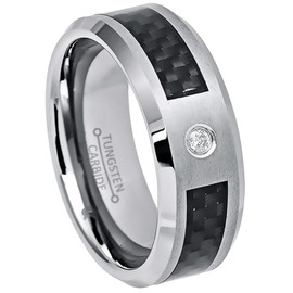 Jewelry Avalanche 0.07ct Diamond Tungsten Ring - 8mm Black Carbon Fiber Inlay Tungsten Carbide Wedding Ring Mens Anniversary Band -#224WDs7