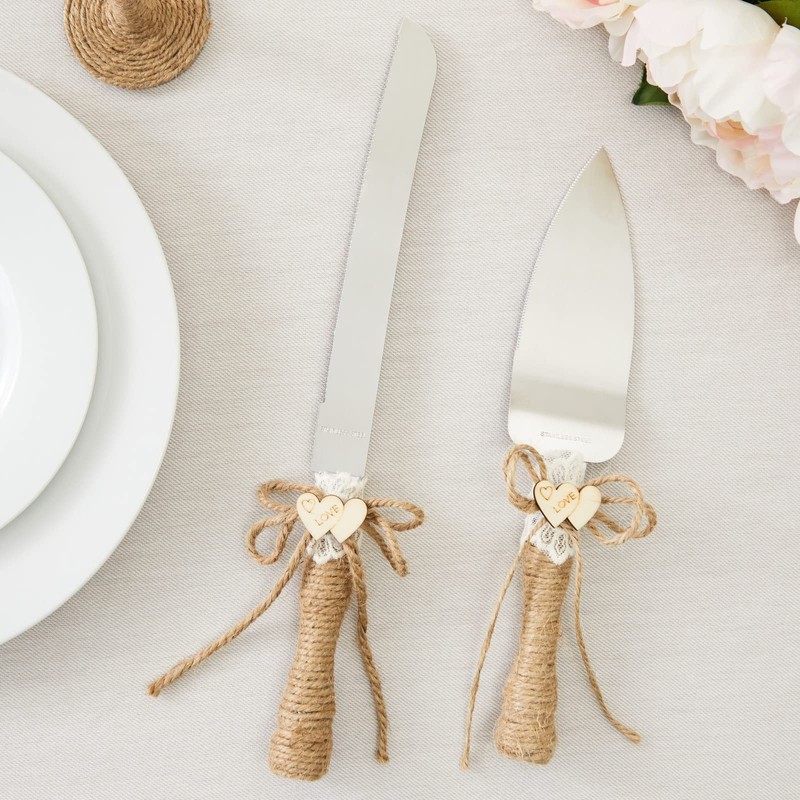 4 Piece Rustic-Style Wedding Cake Knife and Server Set with