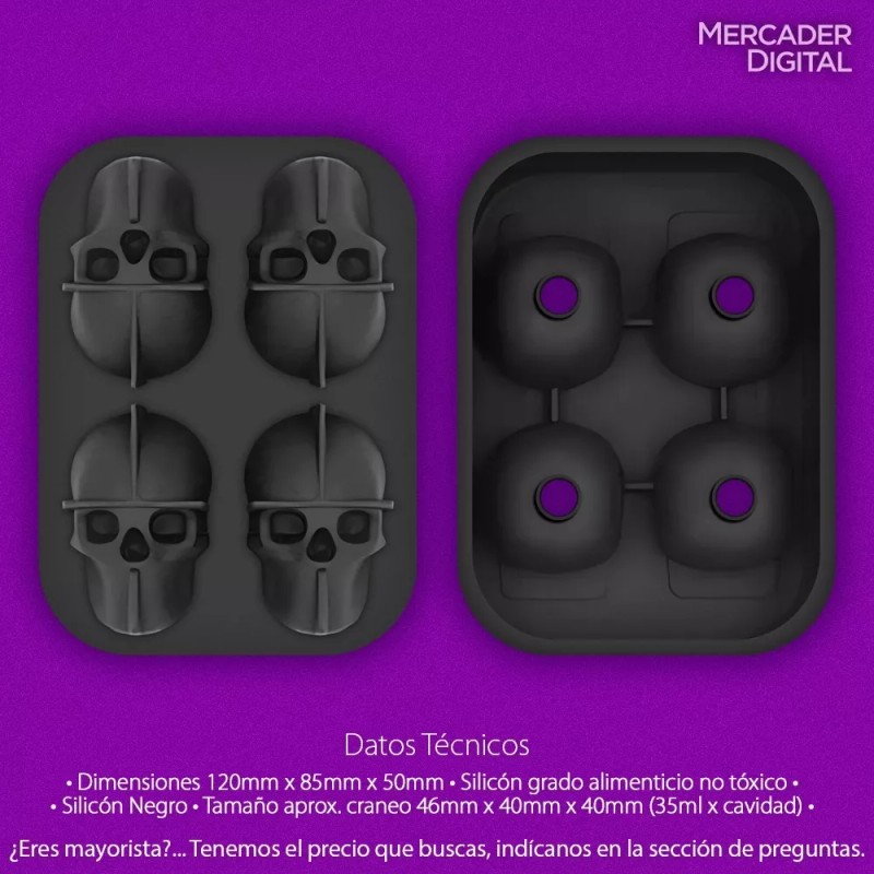 Mercader Digital Molde Silicón Calavera Cráneo Hielo Repostería Jabón Resina