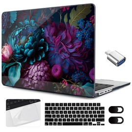 MEEgoodo for M4 MacBook Pro 14 inch Case 2024 2023 2021, Laptop Hard Shell Cases Fit Model A3112/A3401/A3185/A2918/A2992/A2779/A2442 for M3 M2 M1 Pro/Max,Beautiful Fantasy Flower