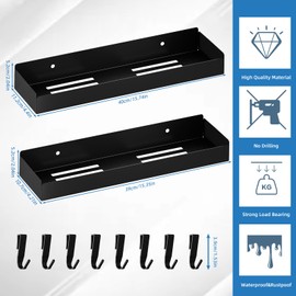 Wisfame Shower Caddy Black, Adhesive Shower Organizers with Removable Hooks,Drill-Free Shower Shelves for Kitchen Bathroom & RV,2 Pack Rustproof Wall-Mounted Shower Rack Holder