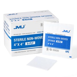 JMU Non-Woven Sterile Gauze Pads 4x4, 100 Pack, 8-Ply, Individually Wrapped Sterile Gauze Pads for Wound Care, First Aid & Surgical Supplies