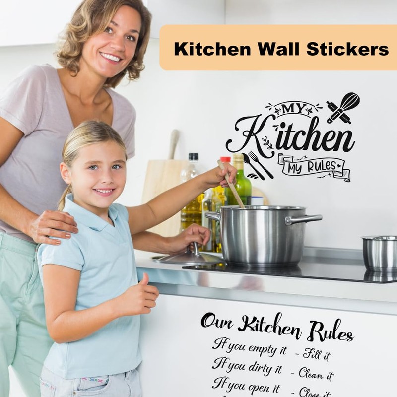 Kitchen Wall Stickers 2Pcs, Inspiring Wall Decals Kitchen Rules Cupboard