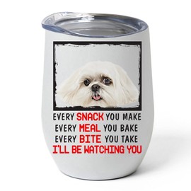 Every Snack You Make I'll Be Watching You White Shih Tzu Tumbler 12oz Stainless Steel Vacuum Insulated Cup With Lid - Peeking Animal Funny Gifts for Dog Lovers