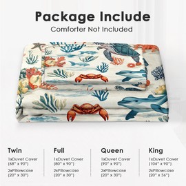 Ocean Bedding Set Sea Turtle Dolphin Theme Comforter Set Nautical Duvet Cover Bedroom Decor Soft Twin Full Queen King Size Quilt Cover with 2 Pillowcases for Kids Teens Adults Women Men 68x90