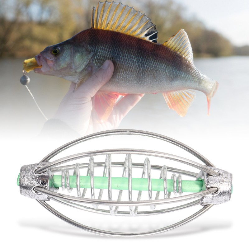 10PCS Stainless Steel Spring Fishing Feeder Bait Cage Holder Tackle