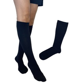 NAKAMAJITA Women's 3L-4L Large Size Loose Compression High Socks, Top Thread, 100% Cotton, Black, 9.1 - 9.8 inches (23 - 25 cm), Black