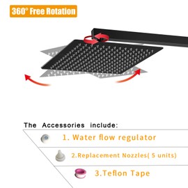 BESy 10 Inch Rain Shower Head, 10" Square Rainfall & High Pressure Stainless Steel Bath Showerhead, 1/16" Ultra Thin, Waterfall Full Body Coverage with Silicone Nozzle, Matte Black Finish