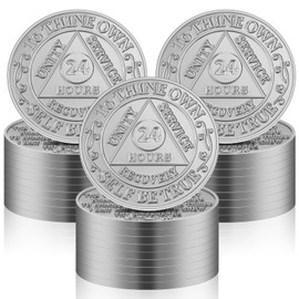 100 Pcs Recovery AA Chips and Medallions Bulk,Silver,24 Hours