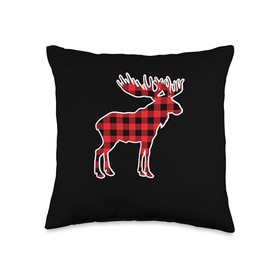 Moose Red Buffalo Plaid Matching Pajama Family Throw Pillow