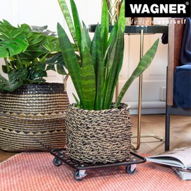 WAGNER Plant Caddy Black Edition - 11.81 x 11.81 x 2.56 in - Flower Caddy for Indoor + Outdoor, Plant Stand Made of Steel, limitation, 2 Breaks, Load Capacity 132 lbs - 64-0937