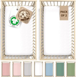 Bunnyjik GOTS Organic Baby-Spannbettlaken, seidig-weich (Weiß + Weiß, 40 x 76 cm), 2 Stück