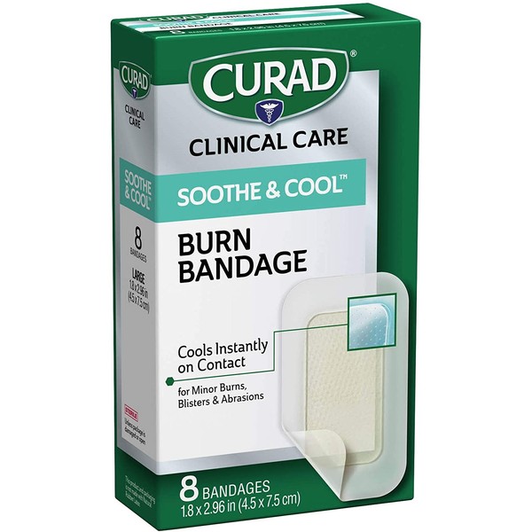 CURAD Soothe & Cool Burn Bandages, Instant Cooling, 1.8" x 2.96", 8 count