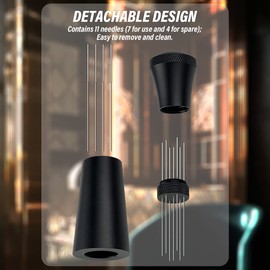 Aguja Cafe, Distribuidor Espresso Agitador Herramienta de Agitación Distribuidor de Café Mango de Aluminio con Base Soporte y 4 Recambio Agujas de Acero Inoxidable (Negro)