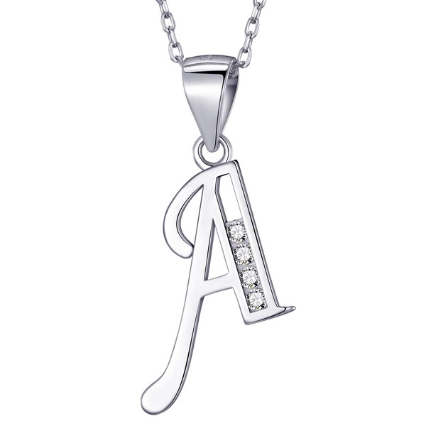 MASADA 925 Silver Letter Necklace - Initial Pendant with Cubic