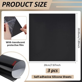 BENECREAT 3 foglio Adesivo In Gomma Siliconica Da 20x20cm, Tappetino In Gomma Resistente Alle Alte Temperature Nero per Guarnizioni Fai Da Te, Pastiglie, Sigillatura, Cuscino, 1mm di Spessore