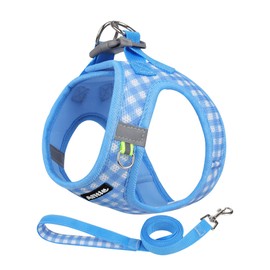 AIITLE No-Pull Pet Harness with a Leash, Plaid Comfort Padded Vest, Step in Dog Harness, Reflective Bands, Soft Breathable Pet Supplies, for Small and Medium Dogs and Cats Blue S