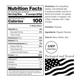 Polvo de mantequilla de maní orgánico Norcal, 2 lb  11 g de proteína, 100 calorías, 41 porciones  Vegano, natural, orgánico, bajo en calorías, fuente 