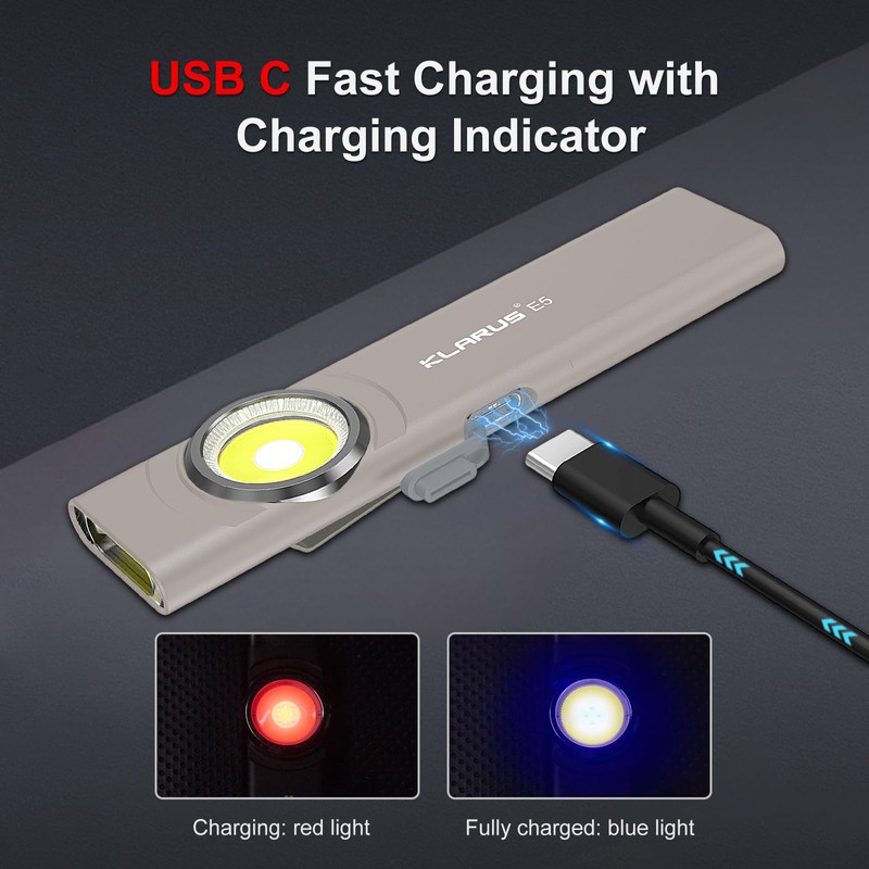 klarus E5 Pocket Flashlight, Rechargeable EDC Flashlight, Super Slim Flat