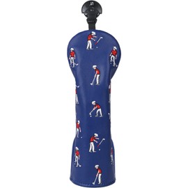 Golf Club Head covers Hybrid Utility Rescue with Interchangeable Number Tag 23456 UT Elastic Closure Blue PU Leather Golfers Pattern