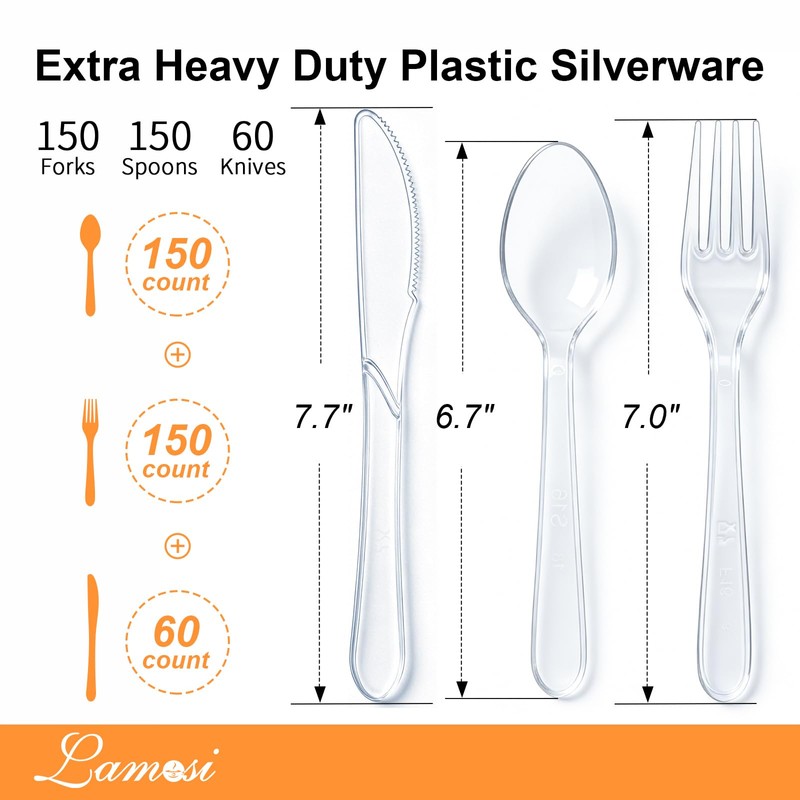 Lamosi 360 Count Extra Heavy Duty Clear Plastic Silverware Set,