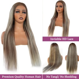 Lace Front Wigs Human Hair Ombre Brown to Ash Brown Balayage Blonde Wig Human Hair 28 Inch Highlights Glueless 13x6 Lace Front Wigs Human Hair Pre Plucked Ombre Lace Front Human Hair Wigs for Women
