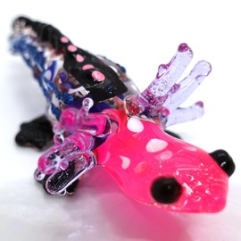 Sansukjai Axolotl Miniature Hand Blown Color Glass Art Figurines Animals Collectible Gift Home Décor (Blue Pink)