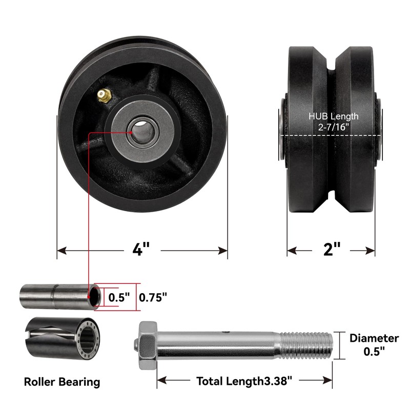 LONGRUNFORU 4" X 2" Sliding Gate Rollers, Cast Iron V