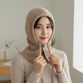 Women's Balaclava Hooded Scarf Hat Winter Neck Warmer lf3523 Free Size/Gray 4ea