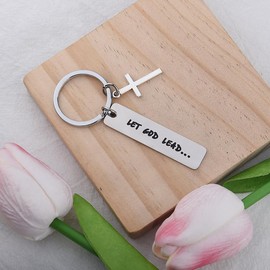 Christian Cross Keyring Gifts for Christians Christian Birthday Inspirational Gifts for Women Men Religious Gifts for Daughter Son Christmas Gifts for Religious Women Men Let God Lead Keyring