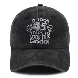 95th 85th 75th 65th 55th 45th 35th 25th Birthday Gifts for Men Women, Vintage 1929 1939 1949 1959 1969 1979 1989 1999 Hat, 45th Birthday Embroidered Black, One Size