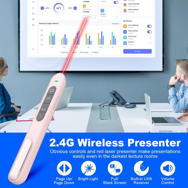QUI Presentation Clicker for PowerPoint, RF 2.4GHz USB Wireless Presenter