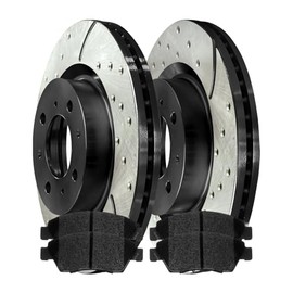 AutoShack Front Brake Kit Replacement for 2009-2014 Honda Fit 1.5L FWD Drilled & Slotted E-Coated Disc Brake Rotors Ceramic Brakes Pads 10.31" (262mm) BRK010342505