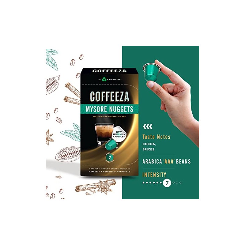 Coffeeza (AAA Arabica Grade) Mysore Nuggets Aluminium Coffee Capsules, Intensity