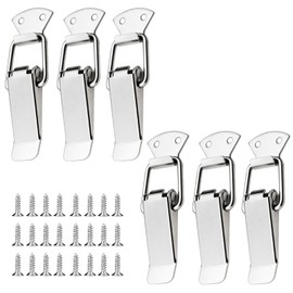 6 Pack Stainless Steel Spring Loaded Toggle Latch, Silver Catch Hasp Clamp Clip Lock with 304 Stainless Steel Screws for Cabinet, Wooden Case, Box, Chest (No locking hole, Small/6pcs)