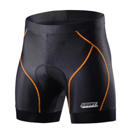 Souke Sports Men's Cycling Underwear Shorts 4D Padded Bike Bicycle MTB Liner Shorts with Anti-Slip Leg Grips (Orange, Small)