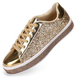 Womens Glitter Fashion Wedding Sneakers Dressy Sparkly Twinkle Sneakers Rhinestone Bling Shoes for Women Gold Size 11