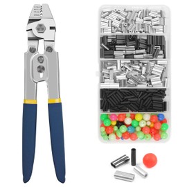 Wire Rope Crimping Tool Fishing Crimping Pliers Stainless Steel + 500pcs Crimp Sleeves Set Effort-Saving Fishing Crimping Tool Kit, 4 Size Crimp Sleeves Fishing Tackle Pliers