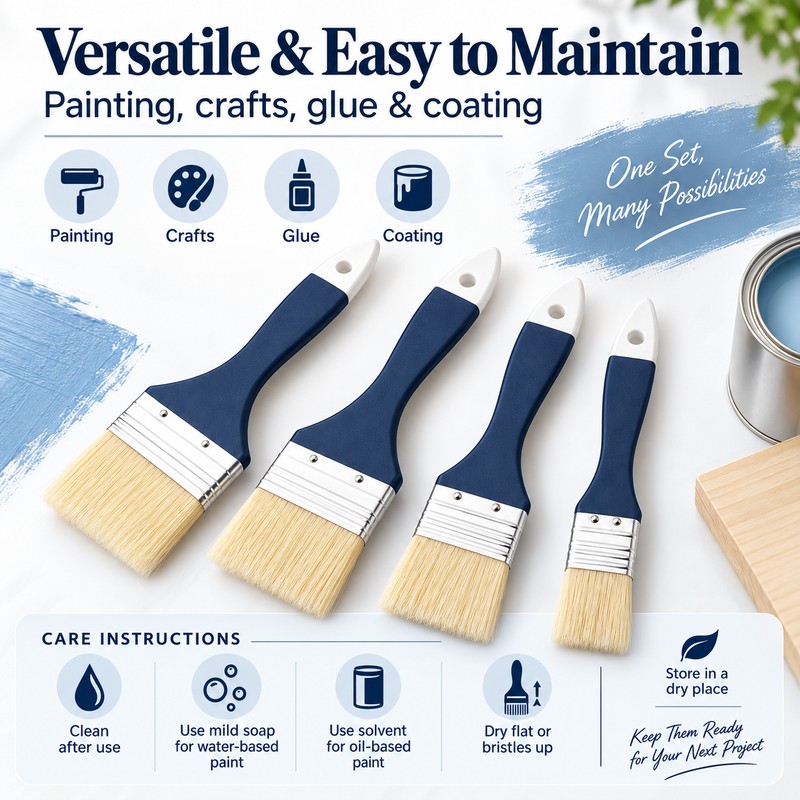 Emenne 4-Piece Natural Bristle Paint Brush Set – Flat Wood