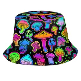 Gorro de pescador para playa, para mujeres, hombres, verano, senderismo, al aire última intervensión, Seta colorida Trippy Neon, Talla única