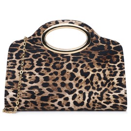 DETARA Clutch Purse for Women Cut Out Handle Clutch PU Leather/Straw Evening Handbag with Shoulder Chain Strap Ideal for Wedding Party and Prom (Leopard Print H750)